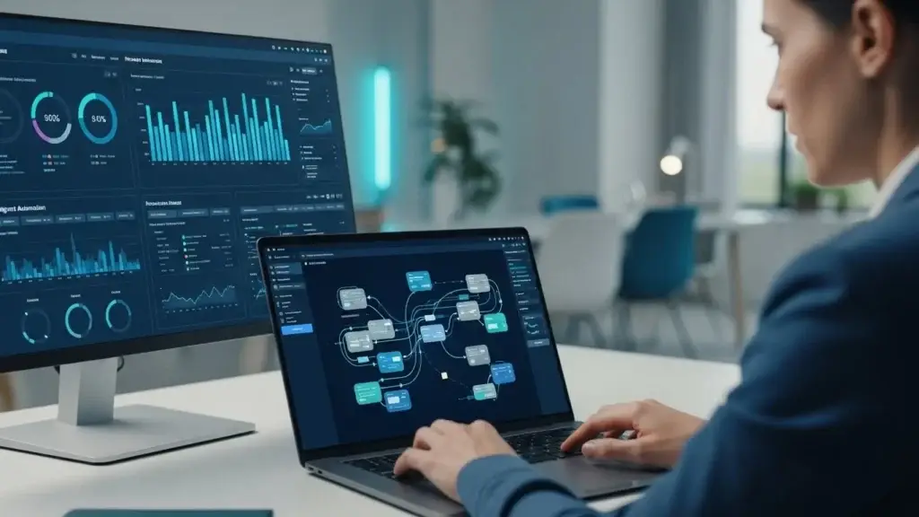 Usuário aplicando automação inteligente para otimizar tarefas usando IA