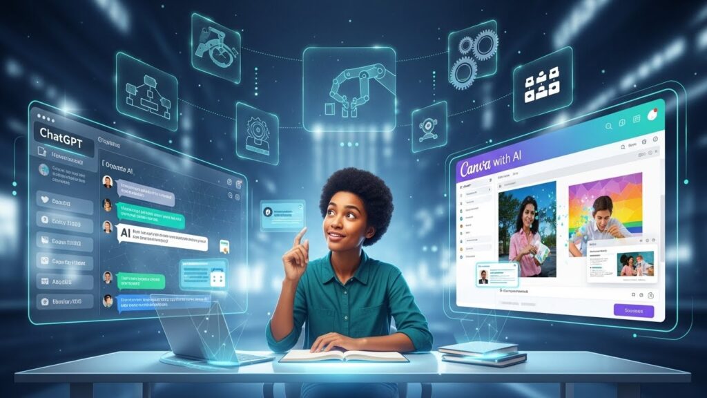 Iniciante utilizando ferramentas de Inteligência Artificial para criar conteúdos e automatizar tarefas no dia a dia.