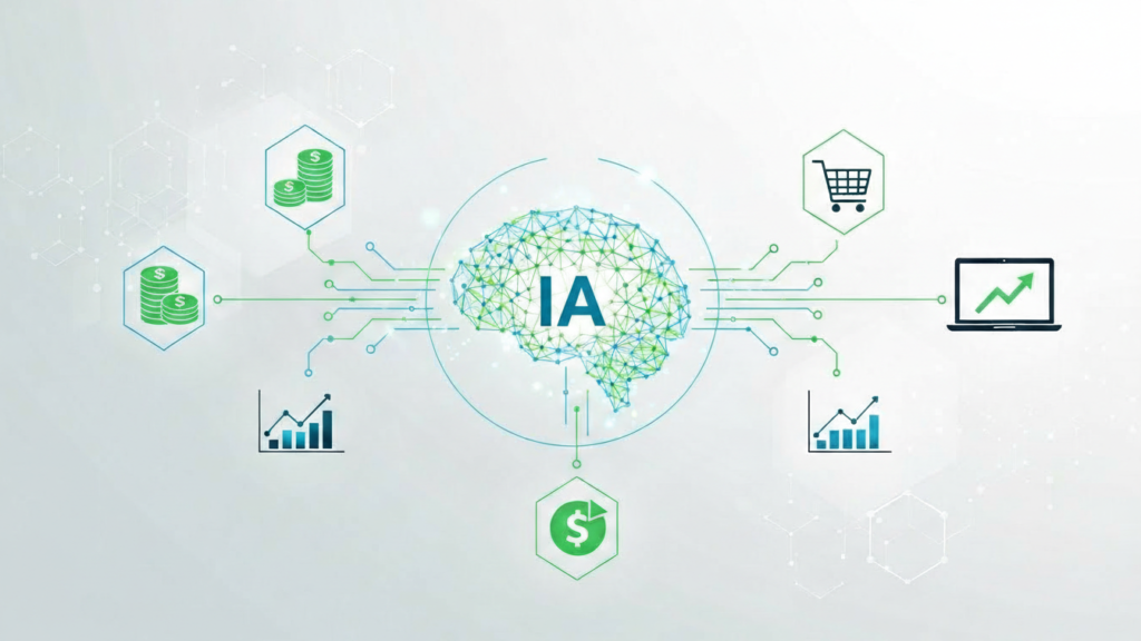 IA para renda Ilustração representando o uso da inteligência artificial para gerar renda online de forma automatizada