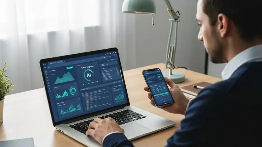 Pessoa usando inteligência artificial no dia a dia para trabalhar, criar projetos e aumentar a produtividade