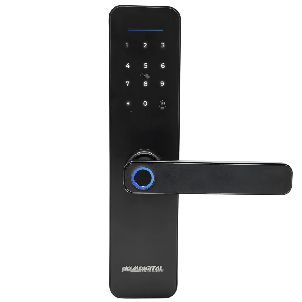Fechadura Eletrônica NovaDigital Shine Wi-Fi é boa em detalhe frontal preto